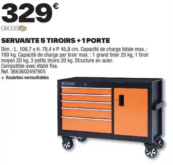 Servante 5 tiroirs +1 porte 106.7x79.4 x 45.8 cm