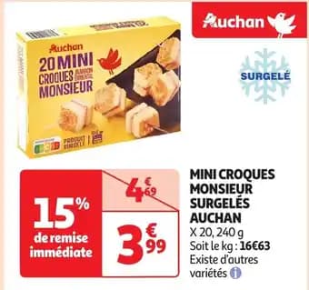 AUCHAN Mini croques monsieur surgelés 240 g