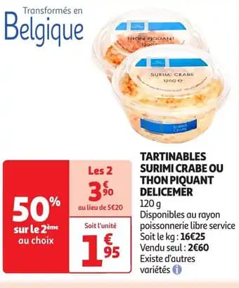 DELICEMER Tartinables surimi crabe ou thon piquant 120 g