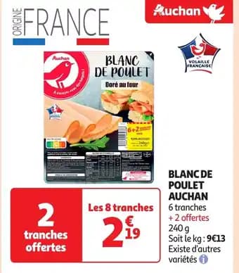AUCHAN Blanc de poulet 240 g