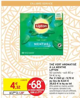 LIPTON Thé Vert Aromatisé à la Menthe