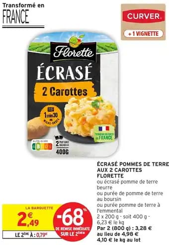 Écrasé pommes de terre aux 2 carottes florette 200 g