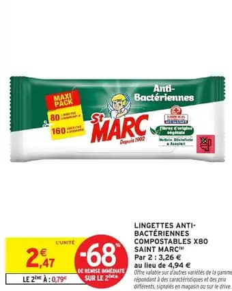 Lingettes anti- bactériennes compostables x80 saint marc