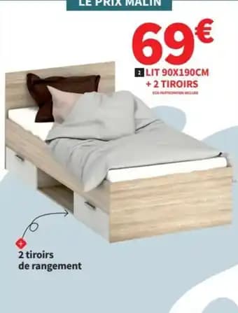Lit 90x190cm +2 tiroirs