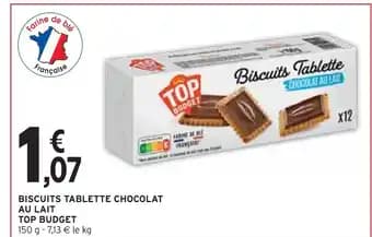 TOP BUDGET Biscuits tablette chocolat au lait
