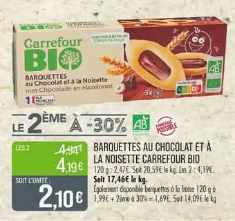 Carrefour BIO Barquettes au chocolat et à la noisette