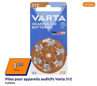 Piles pour appareils auditifs Varta 312