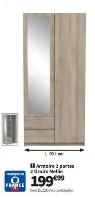 Armoire 2 portes FABRIQUÉ EN 2 tiroirs Mellie