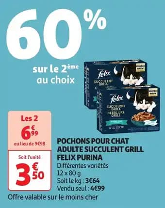 Pochons pour chat adulte succulent grill felix purina 80 g