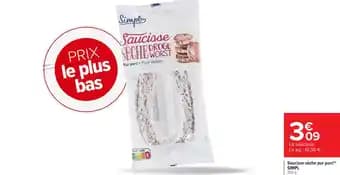 SIMPL Saucisse sèche pur porc(c) 300 g