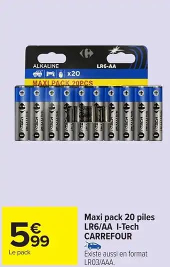 Maxi pack 20 piles LR6/AA I-Tech CARREFOUR