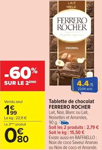 Tablette de chocolat FERRERO ROCHER 90 g