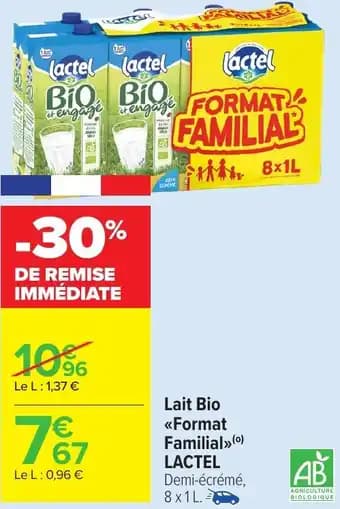 Lait Bio Format Familial LACTEL 1 l