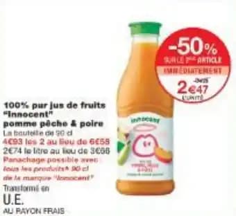 100% pur jus de fruits Innocent pomme pêche & poire 50 cl