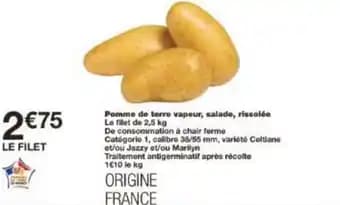 Pomme de terre vapeur, salade, rissolée 2,5 kg