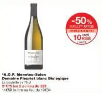 A.O.P. Menetou-Salon Domaine Fleuriet blanc Biologique 75 cl