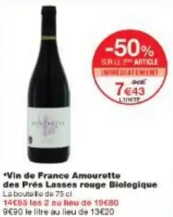 Vin de France Amourette des Prés Lasses rouge Biologique 75 cl