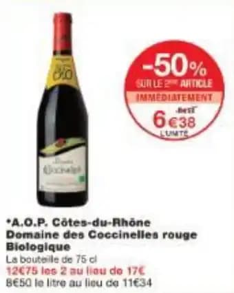 A.O.P. Côtes-du-Rhône Domaine des Coccinelles rouge Biologique 75 cl