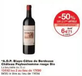 A.O.P. Blaye-Côtes de Bordeaux Château Peybonhomme rouge Bio 75 cl
