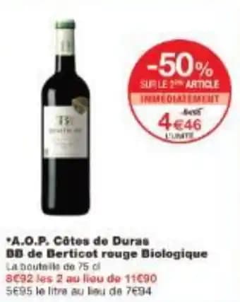 A.O.P. Côtes de Duras BB de Berticot rouge Biologique 75 cl