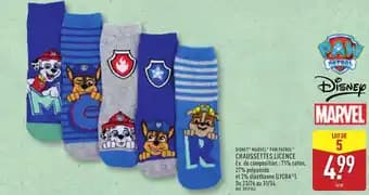 Disney, marvel, paw patrol chaussettes licence