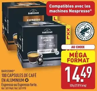 Barissimo 100 capsules de café en aluminium 520 g