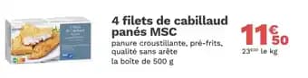 4 filets de cabillaud panés MSC 500 g