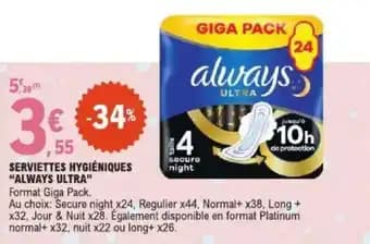 Promotion Exclusives de 8
Serviettes always : Découvrez l'Offre incontournable
