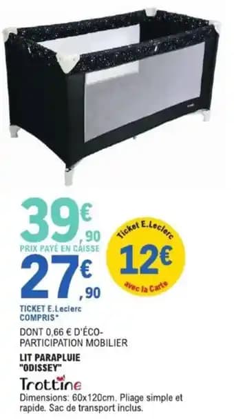 Lit parapluie odissey 60 x 120 cm