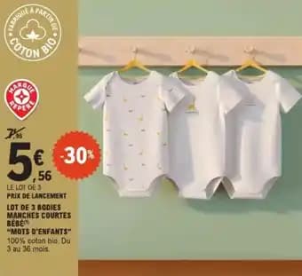 Lot de 3 bodies manches courtes bébé mots d'enfants