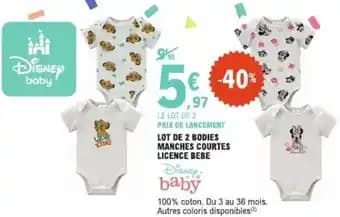 Lot de 2 bodies manches courtes licence bebe