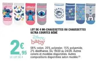 Lot de 4 mi-chaussettes ou chaussettes ultra courtes bébé