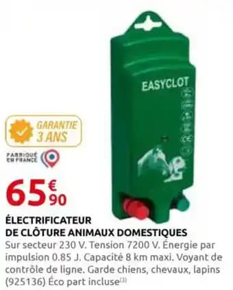 EASYCLOT Électrificateur de clôture animaux domestiques