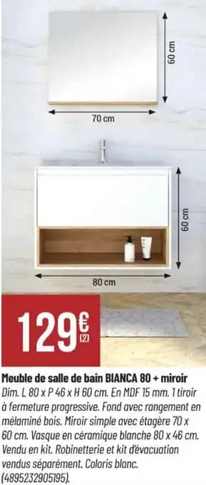Meuble de salle de bain BIANCA 80+ miroir 80 x 46 x 60 cm
