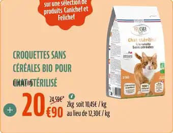 Croquettes sans céréales bio pour chat stérilisé felichef bio 2 kg