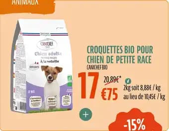 Croquettes bio pour chien de petite race canichef bio 2 kg