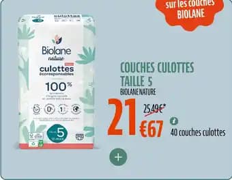 Couches culottes taille 5 biolane nature