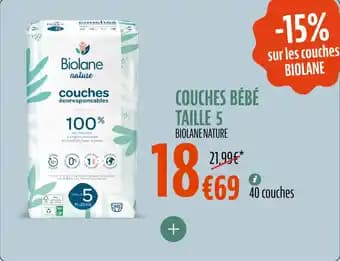 Couches bébé taille 5 biolane nature