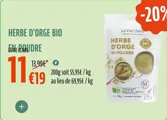 Herbe d'orge bio en poudre 200 g