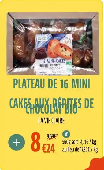 Plateau de 16 mini cakes aux pepites de chocolat bio 560 g