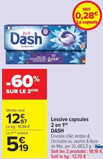 Lessive capsules 2 en 1 Dash