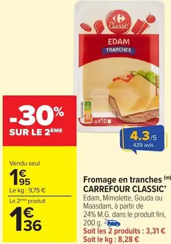 Fromage en tranches carrefour classic' 200 g