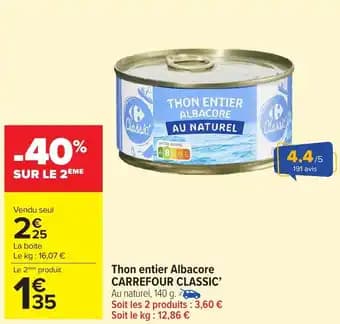 Thon entier albacore carrefour classic 140 g