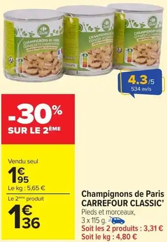 Champignons de paris carrefour classic' 115 g