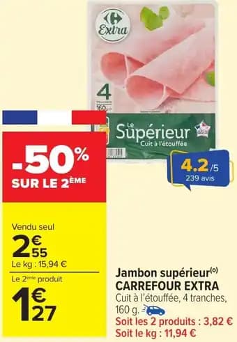 Jambon supérieur carrefour extra 160 g