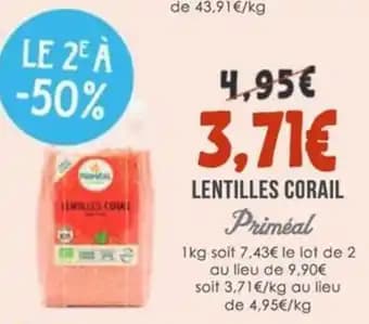 PRIMEAL Lentilles corail 1 kg