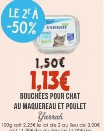 YARRAH Bouchées pour chat au maquereau et poulet 100 g