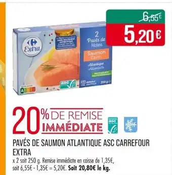 CARREFOUR EXTRA Pavés de Saumon Atlantique ASC