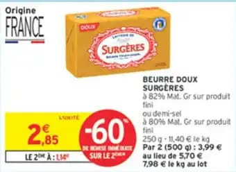 Beurre doux surgeres 250 g