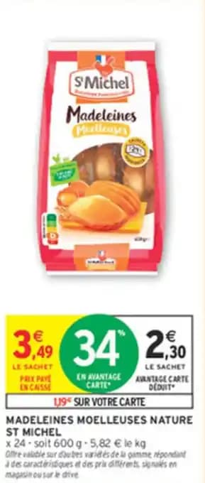 Madeleines moelleuses nature st michel 600 g